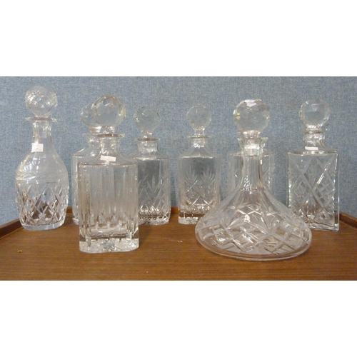 335 - Eight glass spirit decanters