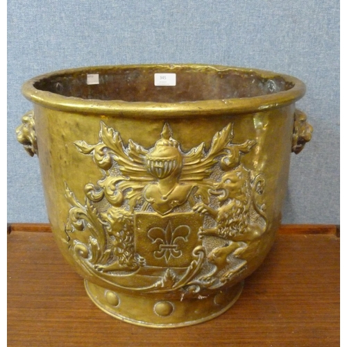 345 - A Victorian brass armorial coal bucket