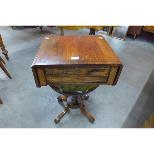 95 - A Regency rosewood and brass inlaid lady's sewing table