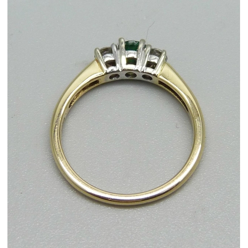 1039 - An 18ct gold, emerald and diamond ring, 3.2g, N