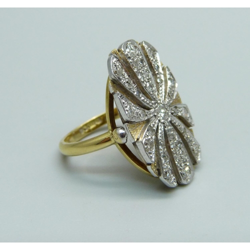 1041 - An 18ct gold and 32 diamond set ring, 7.6g, K, top 15mm x 25mm