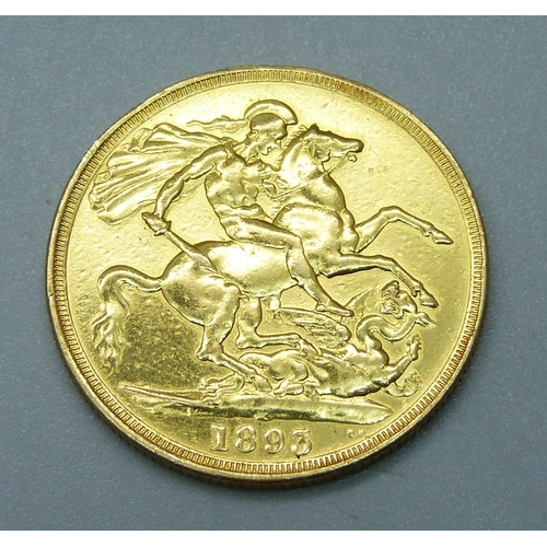 1042 - A Victorian 1893 £2 gold coin