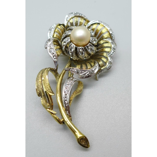 1059 - An Alice Caviness sterling silver brooch with gold overlay and white stones, 55mm