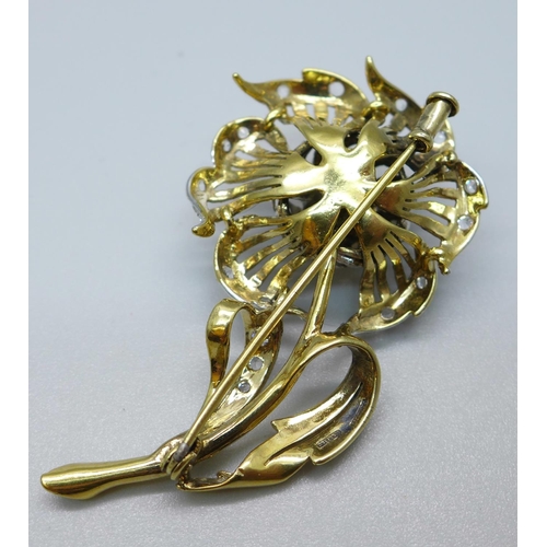 1059 - An Alice Caviness sterling silver brooch with gold overlay and white stones, 55mm