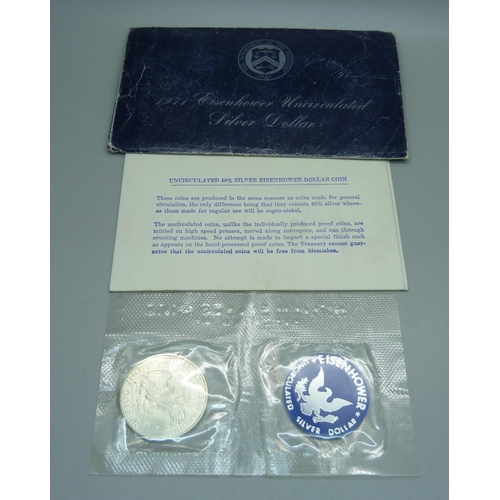 1081 - A 1971 uncirculated 40% silver Eisenhower dollar coin, with certificate of authentication