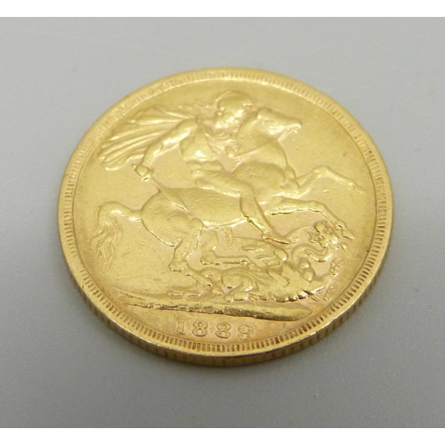 1108 - A rare 1889 gold full sovereign