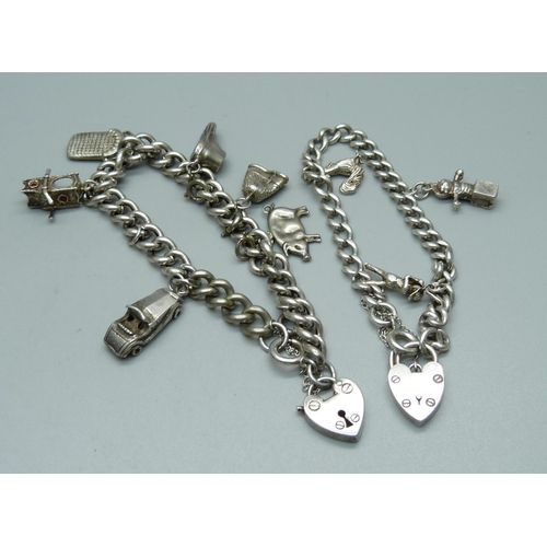 1114 - Two silver charm bracelets, 47g