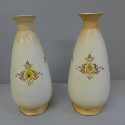 610 - A pair of Crown Devon Etna blush ivory vases, 24cm