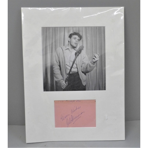 616 - Rock n Roll: a mounted autograph display, Del Shannon, 1965