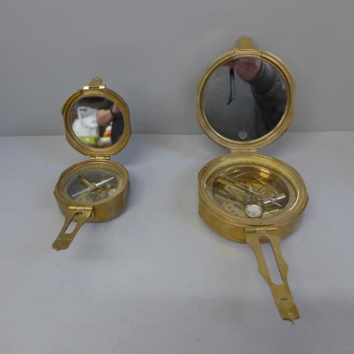 623 - Two Stanley London brass compasses