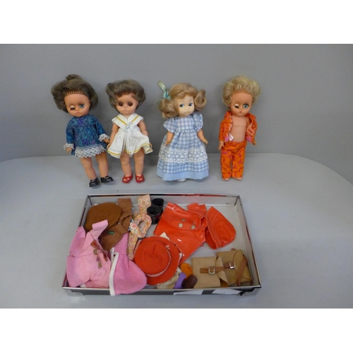 642 - Vintage Amanda Jane dolls (4) and some clothing