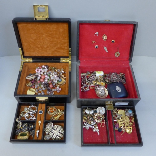 644 - Two jewellery boxes and costume jewellery