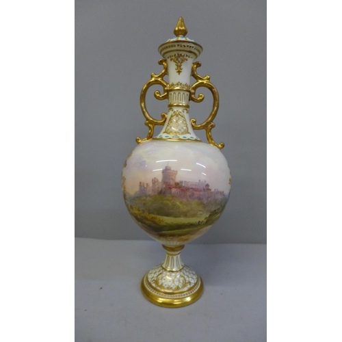 645 - An early 20th Century Royal Doulton hand painted vase of globular form, with Windsor Castle landscap... 