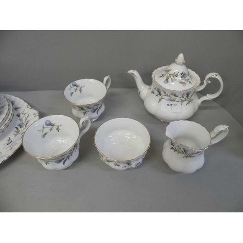 662 - A set of Royal Albert Brigadoon pattern china comprising two tea cups, a tea pot, a milk jug and sug... 