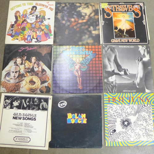 701 - Ten 1970s rock LP records including Strawbs, Blodwyn Pig, Outlaws, Hot Tuna, T-Rex, etc.