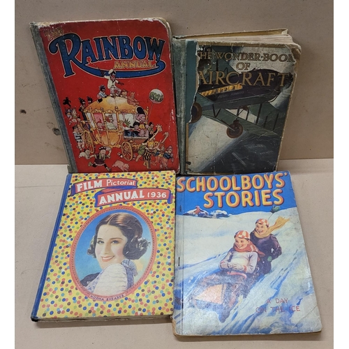 736 - Four vintage books; The Wonder Book of Aircraft (1927), The Rainbow Annual (1928), Film Pictorial An... 