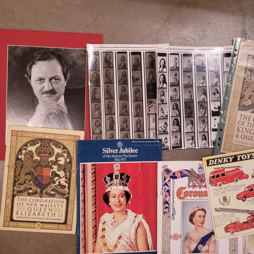 764 - A collection of ephemera including autographs, (including Clint Eastwood) Coronation programmes, pho... 