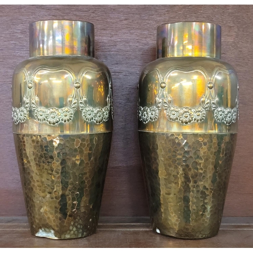 778 - A pair of WMF brass Arts and Crafts vases, 32cm