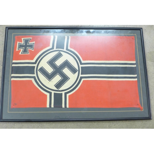 782 - A German Third Reich U-Boat flag, framed, 58cm x 34cm