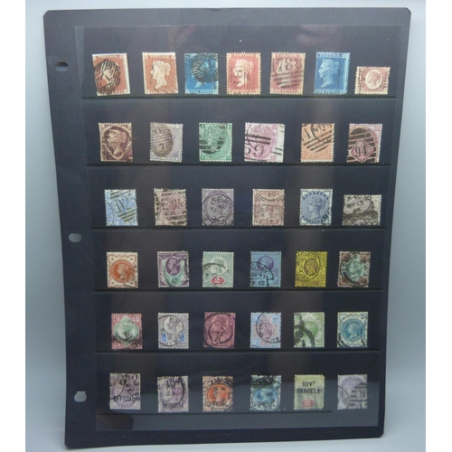 806 - Stamps; a stock card of GB Queen Victoria stamps