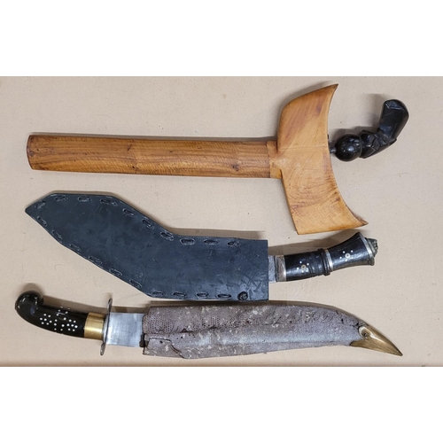 807 - A kukri, a kris and one other dagger