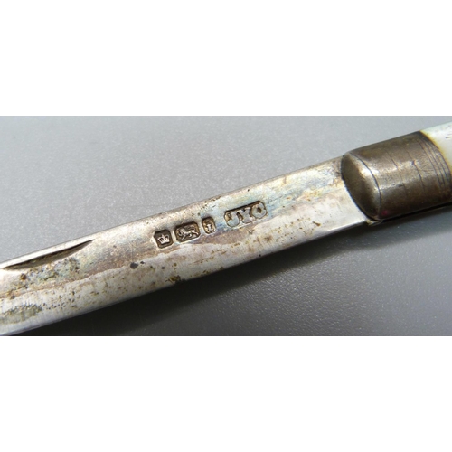 843 - A silver and mother of pearl fruit knife, Sheffield 1901, John Yeomans Cowlishaw