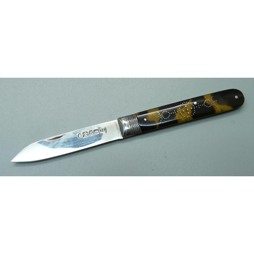 844 - A William IV silver and tortoiseshell fruit knife, Sheffield 1830, Joseph Law