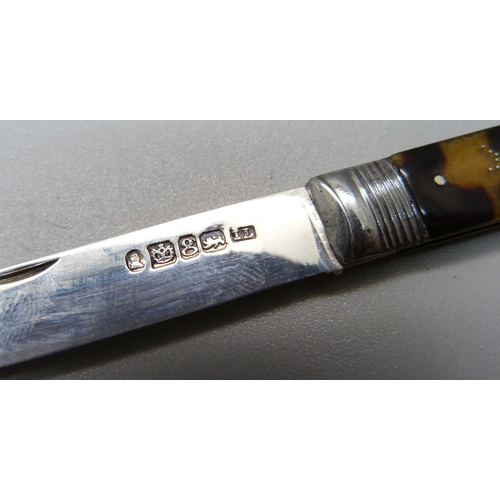 844 - A William IV silver and tortoiseshell fruit knife, Sheffield 1830, Joseph Law