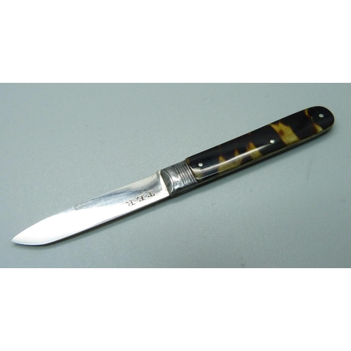 844 - A William IV silver and tortoiseshell fruit knife, Sheffield 1830, Joseph Law