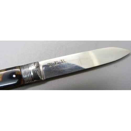 844 - A William IV silver and tortoiseshell fruit knife, Sheffield 1830, Joseph Law