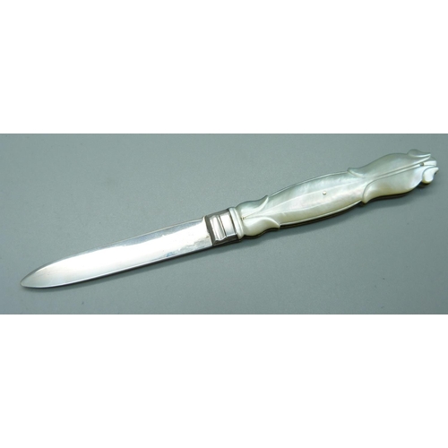 854 - A Victorian silver and mother of pearl fruit knife, Sheffield 1863, John Yeomans Cowlishaw