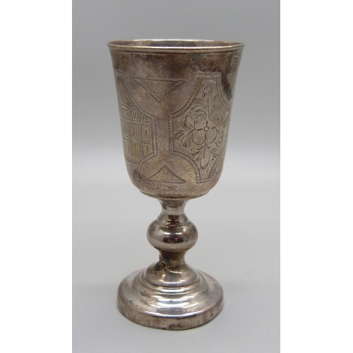 880 - A small Russian silver goblet, marked 84, 1884, 47g, 9cm