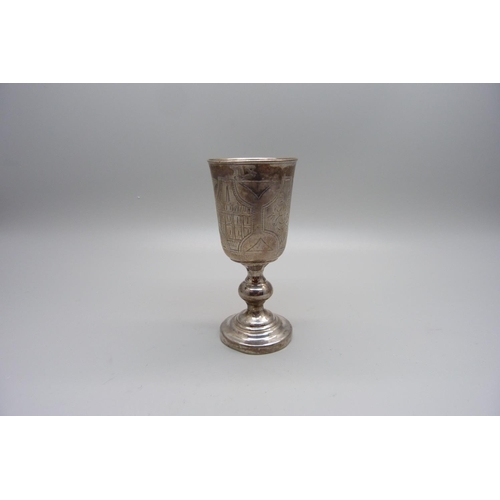 880 - A small Russian silver goblet, marked 84, 1884, 47g, 9cm