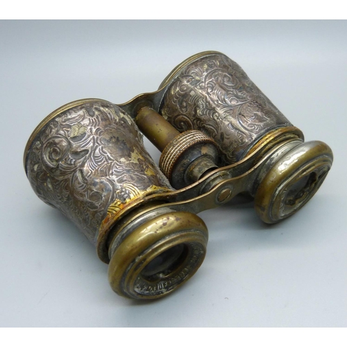 884 - A pair of silver covered opera glasses, a/f