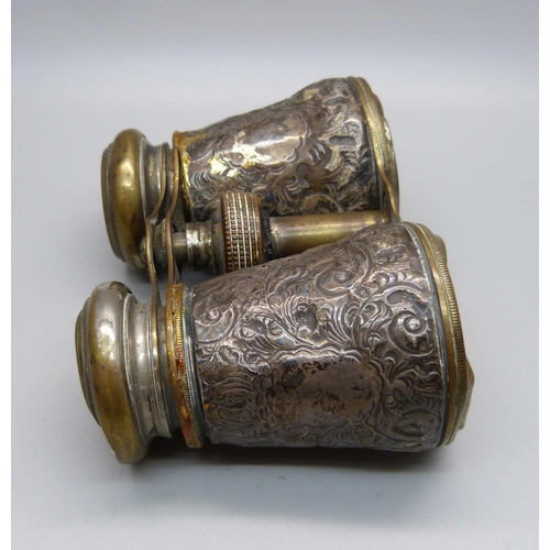 884 - A pair of silver covered opera glasses, a/f