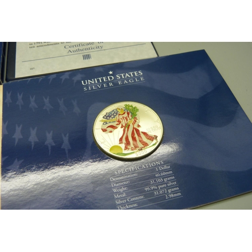 888 - A The Millennium United States Silver Eagle coin and paperwork, 99.9% silver