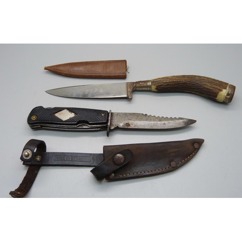 903 - A German scout knife, the blade marked Solingen, and a hunting knife