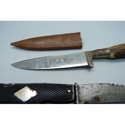 903 - A German scout knife, the blade marked Solingen, and a hunting knife