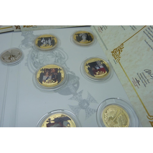 919 - A set of The London Mint Office commemorative coins, Her Majesty, A Life in Pictures, with certifica... 