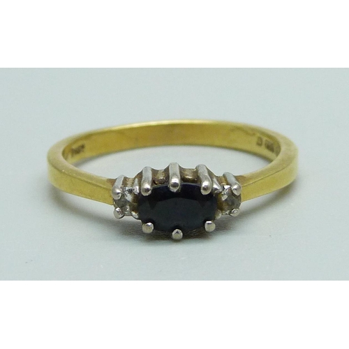 968 - An 18ct gold, diamond and sapphire ring, 2.4g, M