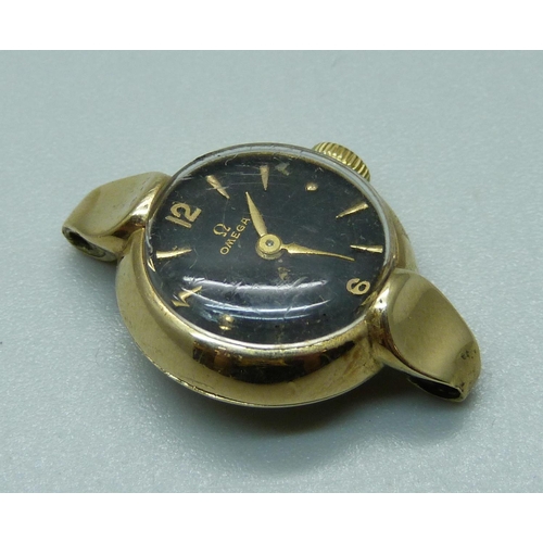 983 - A lady's 14ct gold Omega wristwatch head, weight of case with glass 6.2g