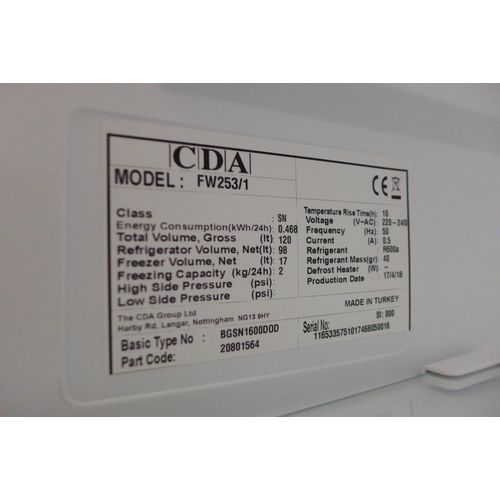 3118 - CDA Built-Under Integrated Fridge With Ice Box H819xW595xD548 model no  FW253 , Original RRP £305.00... 