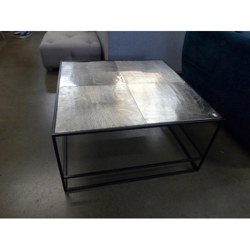 1316 - A black metal and silver large square coffee table * this lot is subject to VAT