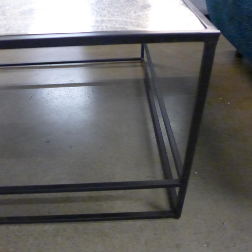 1316 - A black metal and silver large square coffee table * this lot is subject to VAT