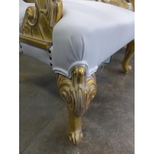 1443 - A pair of gold painted and white leather effect King and Queen chairs