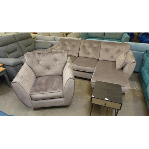 1478 - A Hoxton mink velvet button backed three seater RHF corner sofa/chaise and armchair