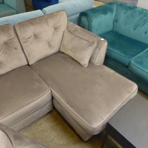 1478 - A Hoxton mink velvet button backed three seater RHF corner sofa/chaise and armchair