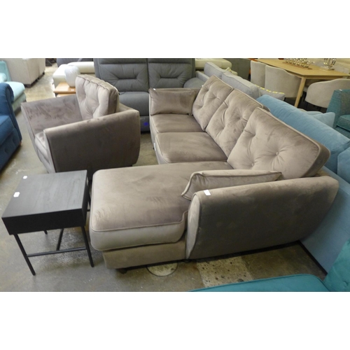 1478 - A Hoxton mink velvet button backed three seater RHF corner sofa/chaise and armchair