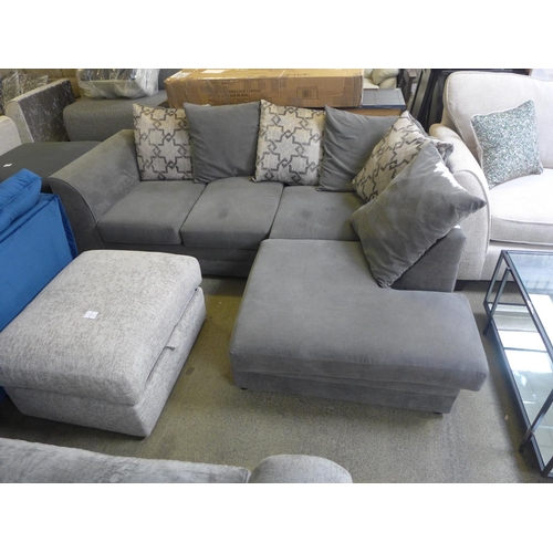 1571 - A grey upholstered four seater scatter back corner sofa/chaise