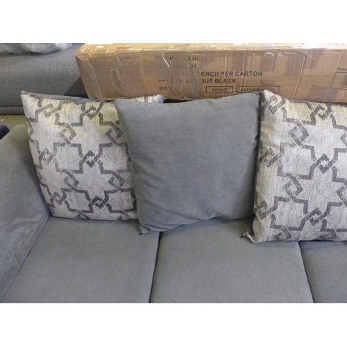 1571 - A grey upholstered four seater scatter back corner sofa/chaise